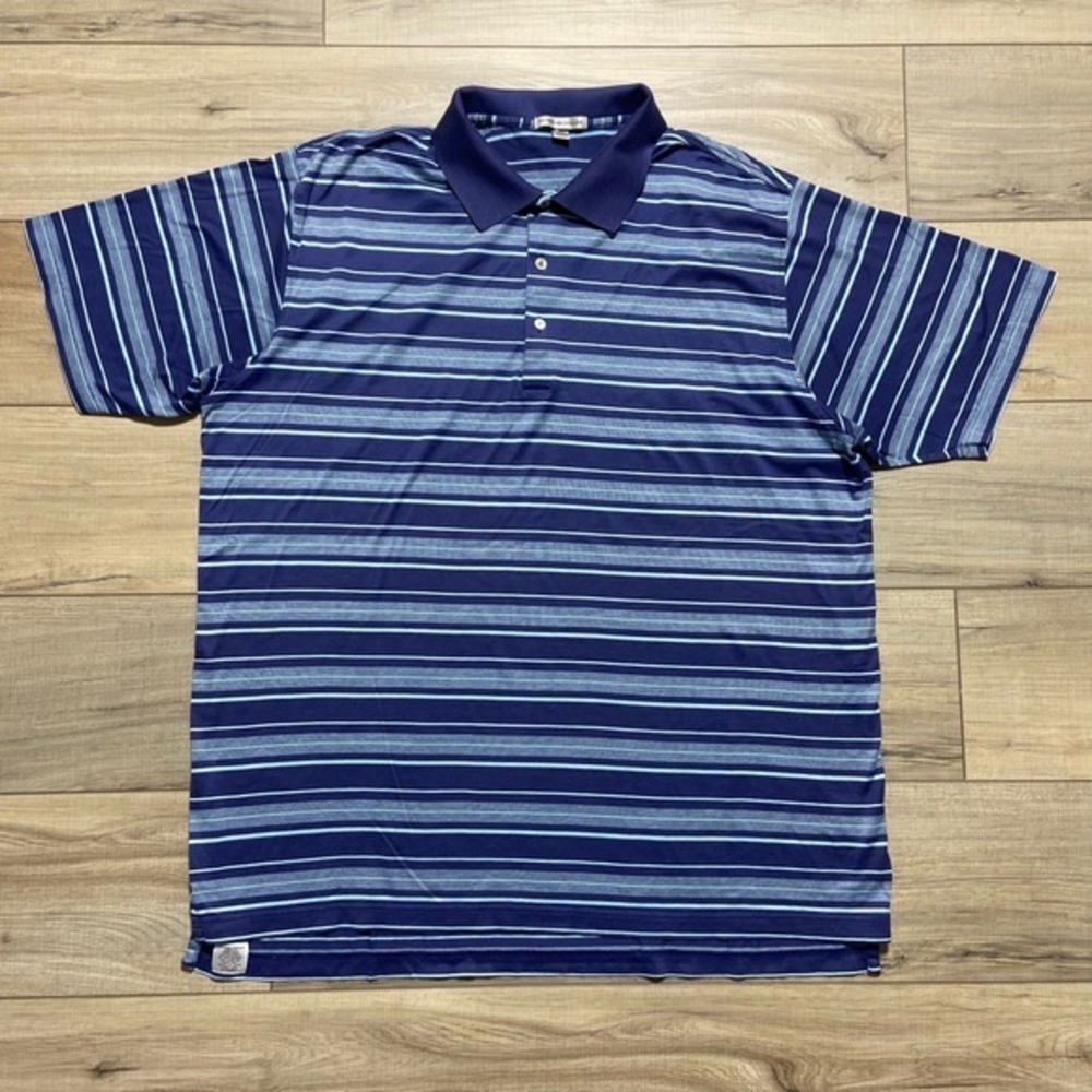 Peter Millar Short Sleeve‎ Mens Golf Polo Shirt Size 2XL Blue Stripes